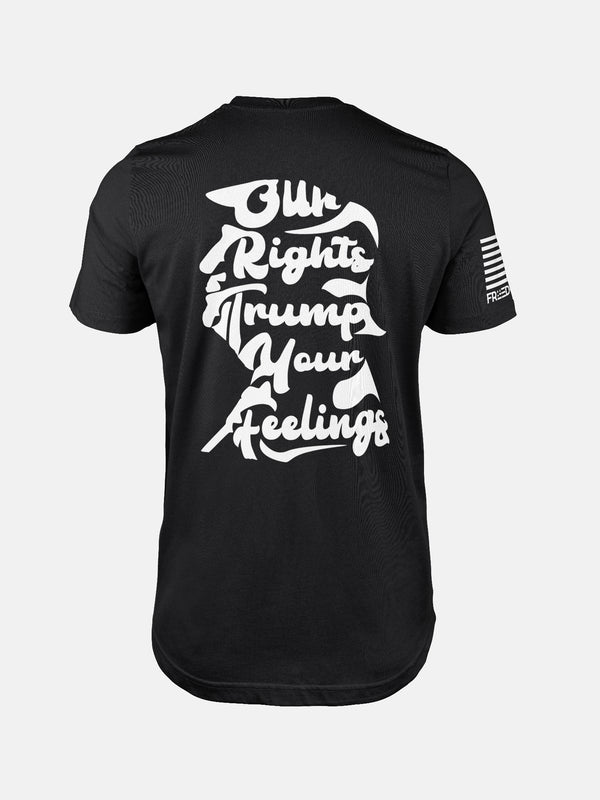 Black t-shirt with white text on the back on a patriotic shirt by FreedomBuilt