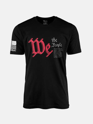 Black t-shirt with We the People graphic on a patriotic shirt by FreedomBuilt